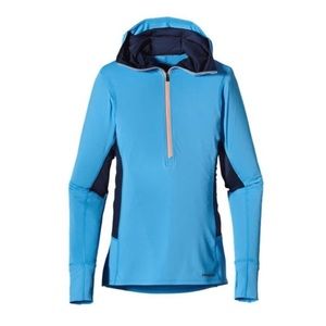 Patagonia Women's All Weather Zip-Neck Hoody Blue Mesh Panel Quarter Zip